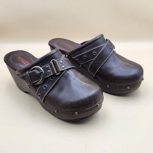 Bongo Vintage Studded Buckle Platform Chunky Clogs Slides Brighton 10 Brown Y2K